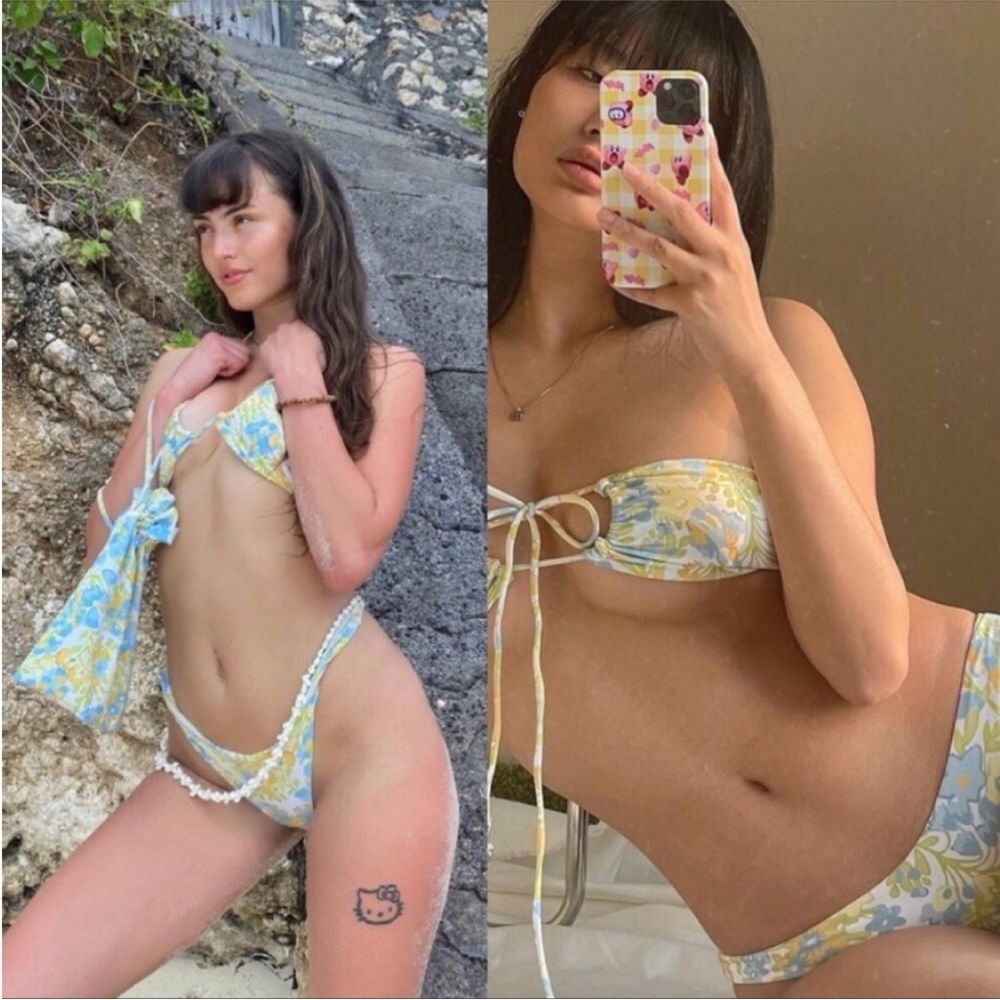 With Jean Floral Bikini - Blue and Yellow